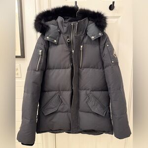 Moose Knuckles Dark Grey “Granite” 3Q Down Jacket with Fur Hood
